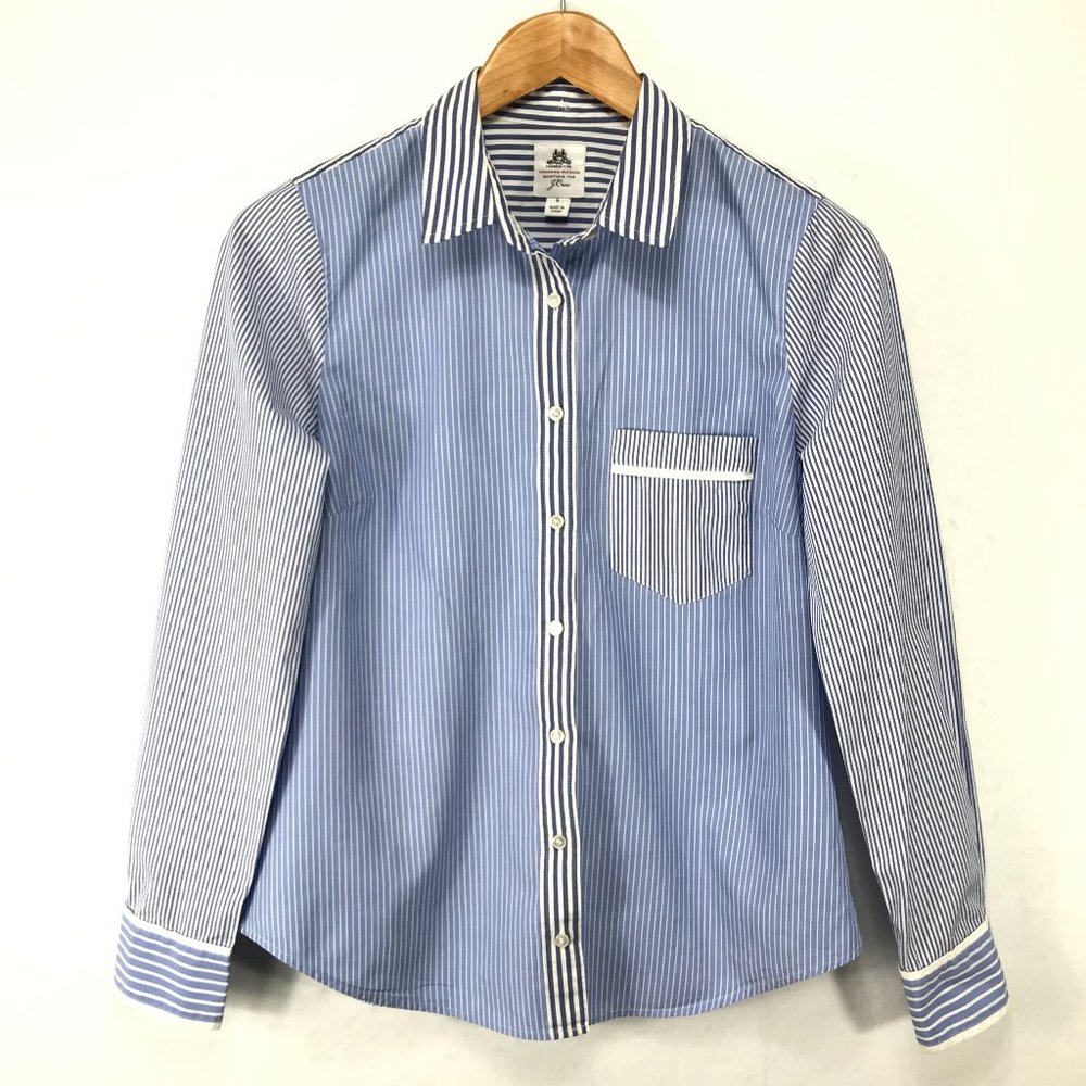 Thomas Mason J. Crew Button Up Shirt Womens 6 Medium Top Blue Stripe Collared
